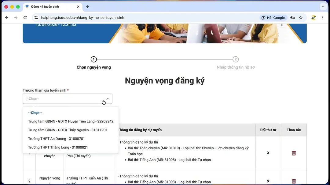 Hướng dẫn đăng ký nguyện vọng tuyển sinh vào 10 Hải Phòng 2026